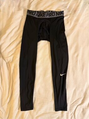 Nike Black Kids Leggings with Gray PRO Waistband and White Swoosh